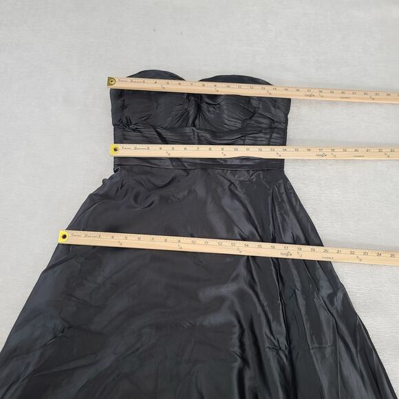 Black satin formal prom Ball gown strapless sweetheart top SZ 4 Goth wedding - Picture 8 of 13